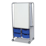 Callero MakerHub Trolley Set 01, Metal, (2) Magnetic Whiteboards, (4) F2 Deep Bins, 27.4" x 17.3" x 56.3", Silver/Royal Blue