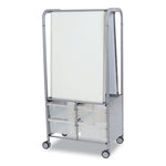 Callero MakerHub Trolley Set 01, Metal, (2) Magnetic Whiteboards, (4) F2 Deep Bins, 27.4" x 17.3" x 56.3", Silver/Trans Frost