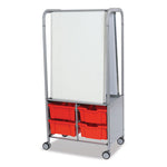 Callero MakerHub Trolley Set 01, Metal, (2) Magnetic Whiteboards, (4) F2 Deep Bins, 27.4" x 17.3" x 56.3", Silver/Flame Red