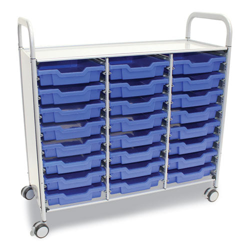 Callero Plus Treble Column Trolley Set 03, Metal, 1 Shelf, 24 F1 Shallow Bins, 40.6" x 17.3" x 41.5", Silver/Royal Blue