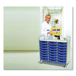 Callero Plus Treble Column Trolley Set 03, Metal, 1 Shelf, 24 F1 Shallow Bins, 40.6" x 17.3" x 41.5", Silver/Royal Blue