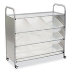 Callero Tilted Tray Trolley Set 01, Metal, 1 Shelf, 9 F2 Deep Bins, 40.6" x 17.3" x 41.5", Silver/Translucent Frost