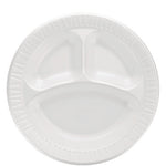 Quiet Classic Laminated Foam Dinnerware, 3-Compartment Plate, 10" dia, White, 500/Carton