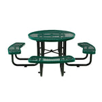 Expanded Steel Picnic Table, Round, 46" Dia x 29.5"h, Green Top, Green Base/Legs