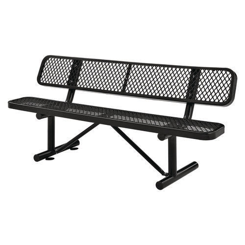 Expanded Steel Bench With Back, 72 x 24 x 33, Black