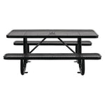 Expanded Steel Picnic Table, Rectangular, 72 x 62 x 29.5, Black Top, Black Base/Legs