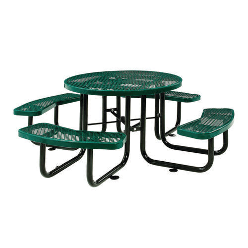 Expanded Steel Picnic Table, Round, 46" Dia x 29.5"h, Green Top, Green Base/Legs