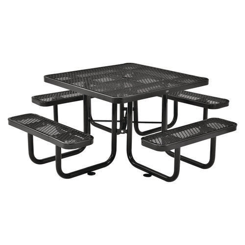 Expanded Steel Picnic Table, Square, 81 x 81 x 29.5, Black Top, Black Base/Legs