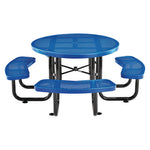 Perforated Steel Picnic Table, Round, 46" Dia x 29.5"h, Blue Top, Blue Base/Legs