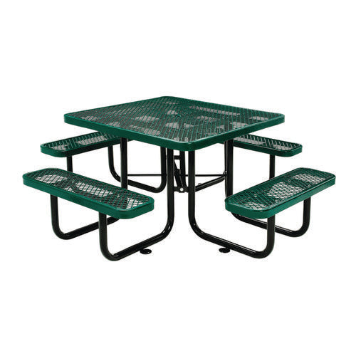 Expanded Steel Picnic Table, Square, 81 x 81 x 29.5, Green Top, Green Base/Legs