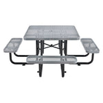 Expanded Steel Picnic Table, Square, 81 x 81 x 29.5, Gray Top, Gray Base/Legs