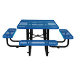 Expanded Steel Picnic Table, Square, 81 x 81 x 29.5, Blue Top, Blue Base/Legs