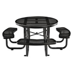 Perforated Steel Picnic Table, Round, 46" Dia x 29.5"h, Black Top, Black Base/Legs