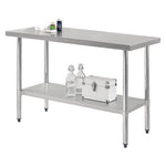 Work Table with Undershelf, Rectangular, 72 x 30 x 35, Silver Top, Silver Base/Legs