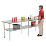 Work Table with Undershelf, Rectangular, 96 x 30 x 35, Silver Top, Silver Base/Legs