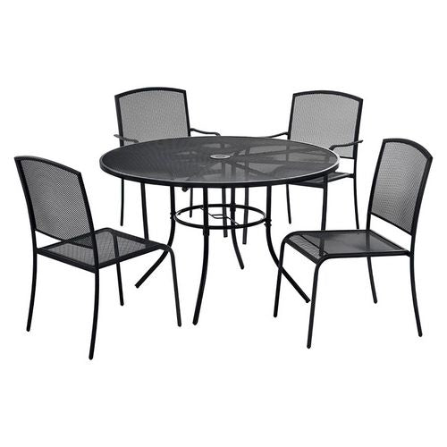 Interion Mesh Cafe Table and Chair Sets, Round, 36" Dia x 29"h, Black Top, Black Base/Legs