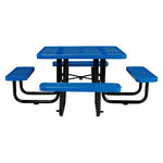 Perforated Steel Picnic Table, Square, 81 x 81 x 29.5, Blue Top, Blue Base/Legs