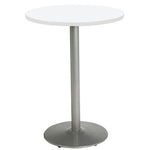 Pedestal Bistro Table with Four Black Kool Series Barstools, Round, 36" Dia x 41h, Designer White