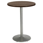 Pedestal Bistro Table with Four Sky Blue Kool Series Barstools, Round, 36" Dia x 41h, Studio Teak