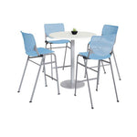 Pedestal Bistro Table with Four Sky Blue Kool Series Barstools, Round, 36" Dia x 41h, Designer White