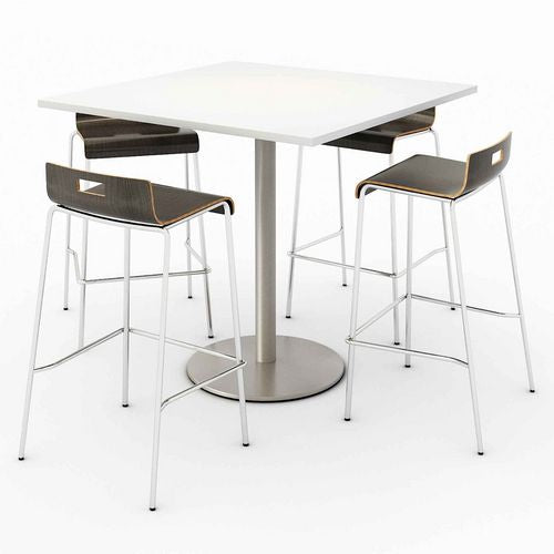 Pedestal Bistro Table with Four Espresso Jive Series Barstools, Square, 36 x 36 x41, Designer White