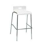 Pedestal Bistro Table with Four White Jive Series Barstools, Square, 36 x 36 x 41, Designer White