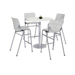 Pedestal Bistro Table with Four Light Gray Kool Series Barstools, Round, 36" Dia x 41h, Designer White