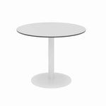 Eveleen Outdoor Patio Table, Four Gray Powder-Coated Polymer Chairs, Round, 36" Dia x 29h, White