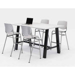 Midtown Bistro Dining Table with Four Light Gray Kool Barstools, 36 x 72 x 41, Designer White