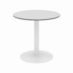 Eveleen Outdoor Patio Table with Two Gray Powder-Coated Polymer Chairs, 30" Dia x 29h, Designer White