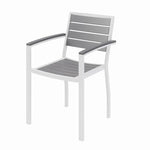 Eveleen Outdoor Patio Table with Two Gray Powder-Coated Polymer Chairs, 30" Dia x 29h, Designer White