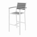 Eveleen Outdoor Bistro Patio Table with Two Gray Powder-Coated Polymer Barstools, 30" Square, Gray