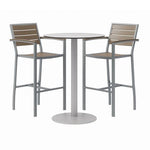 Eveleen Outdoor Bistro Patio Table, Two Mocha Powder-Coated Polymer Barstools, Round, 30" Dia x 41h, Gray