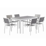 Eveleen Outdoor Patio Table with Six Gray Powder-Coated Polymer Chairs, 32 x 55 x 29, Gray