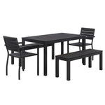 Eveleen Outdoor Patio Table with Two Black Powder-Coated Polymer Chairs and Two Benches, 32 x 55, Gray