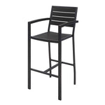 Eveleen Outdoor Bistro Patio Table with Two Black Powder-Coated Polymer Barstools, 30" Square, Black