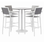 Eveleen Outdoor Bistro Patio Table with Four Gray Powder-Coated Polymer Barstools, Round, 41"h, White