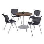 Pedestal Table with Four Black Kool Series Chairs, Round, 36" Dia x 29h, Studio Teak