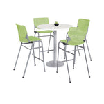 Pedestal Bistro Table with Four Lime Green Kool Series Barstools, Round, 36" Dia x 41h, Designer White