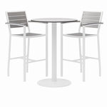 Eveleen Outdoor Bistro Patio Table, Two Gray Powder-Coated Polymer Barstools, Round, 30" Dia x 41h, White