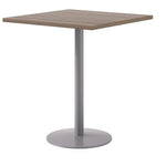 Pedestal Bistro Table with Four Natural Jive Series Barstools, Square, 36 x 36 x 41, Studio Teak