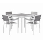 Eveleen Outdoor Patio Table with Four Gray Powder-Coated Polymer Chairs, 32" Square, Gray