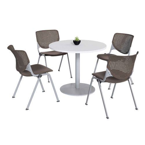 Pedestal Table with Four Brownstone Kool Series Chairs, Round, 36" Dia x 29h, Designer White