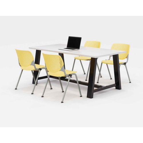 Midtown Dining Table with Four Yellow Kool Series Chairs, 36 x 72 x 30, Designer White