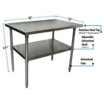 Stainless Steel Flat Top Work Tables, 48w x 30d x 36h, Silver, 2/Pallet