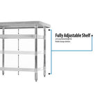 Stainless Steel Flat Top Work Tables, 48w x 30d x 36h, Silver, 2/Pallet