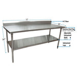 Stainless Steel 5" Riser Top Tables, 72w x 30d x 39.75h, Silver, 2/Pallet