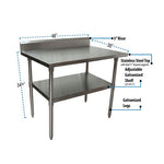 Stainless Steel 5" Riser Top Tables, 48w x 30d x 39.75h, Silver, 2/Pallet