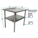 Stainless Steel Flat Top Work Tables, 24w x 24d x 36h, Silver, 2/Pallet