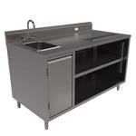 Stainless Steel Beverage Table with Left Sink, Rectangular, 30" x 60" x 41.5", Silver Top, Silver Base/Legs